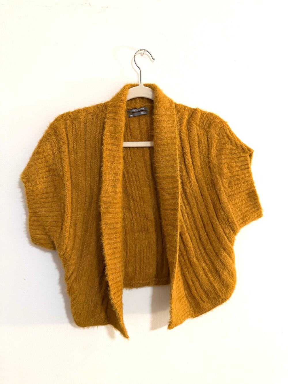 By Anthropologie XS/S Mustard Yellow Fuzzy Soft Cropped Cardigan Sweater EUC